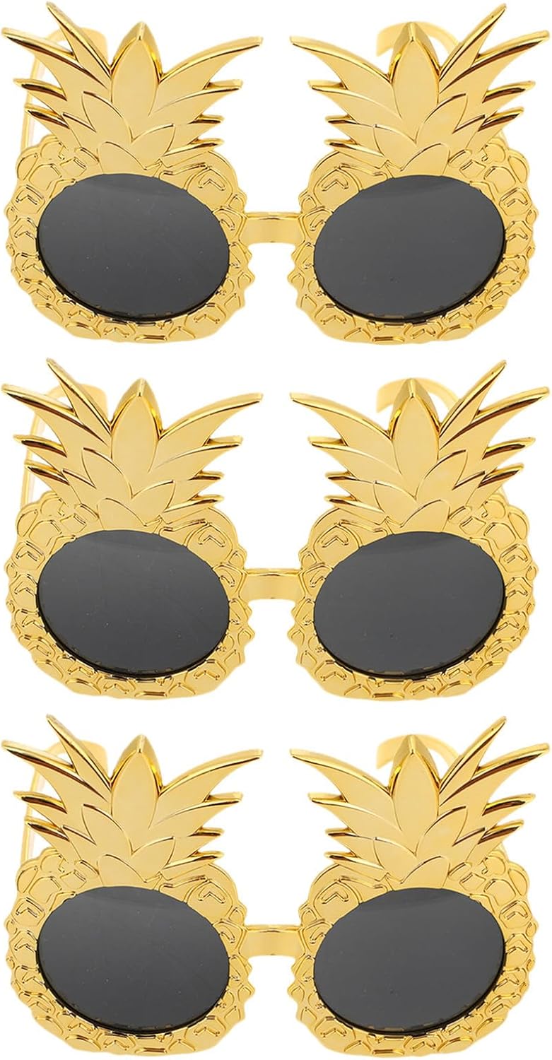 GANAZONO 3pcs Hawaiian Party Themed Funny Pineapple Shaped Glasses for Summer Events and Photobooth Props