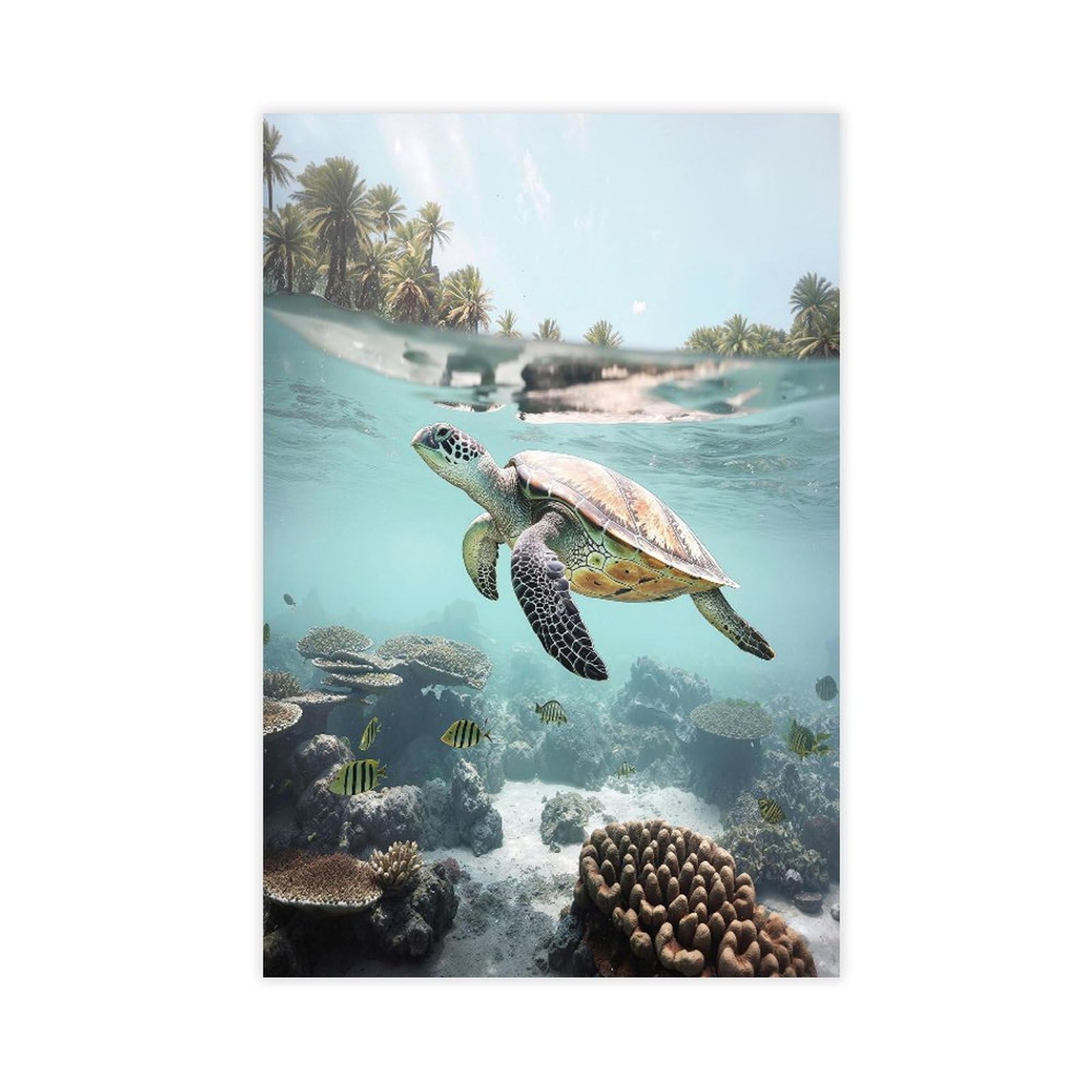 QNVJQKDSI Sea Turtle Swimming in Coral Reef, Ocean Wildlife Art (4) Canvas Poster Bedroom Decor Landscape Office Room Decor Gift 20" L X 30" W