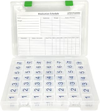 e-Pill Weekly Pill Organizer 7 Times a Day x 7 Day Pill Box with Magnetized Medication Chart, Dry Erase Pen & Clear Storage Case for Prescription Medications, Vitamins & Supplements