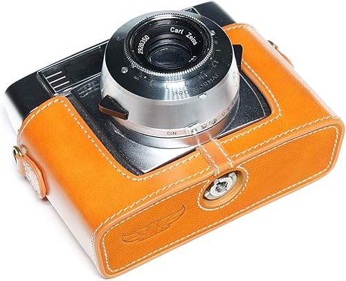 Vista 13 de Funda Symbolica, BolinUS hecha a mano de piel auténtica auténtica para cámara Zeiss Ikon Symbolica con correa de mano (negro)