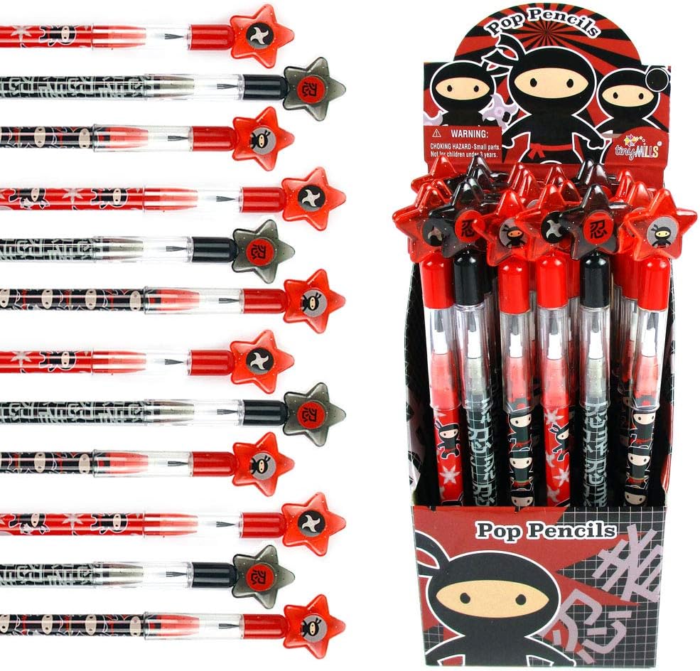 24 Pcs Ninjas Multi Point Stackable Push Pencil Assortment with Eraser for Ninja Birthday Party Favor Prize Carnival Goodie Bag Stuffers Classroom Rewards Pinata Fillers