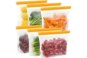 6-Pack Dishwasher Safe Gallon Stand-Up Silicone Freezer Bags - Leakproof, Reusable, BPA-Free, Plastic-Free