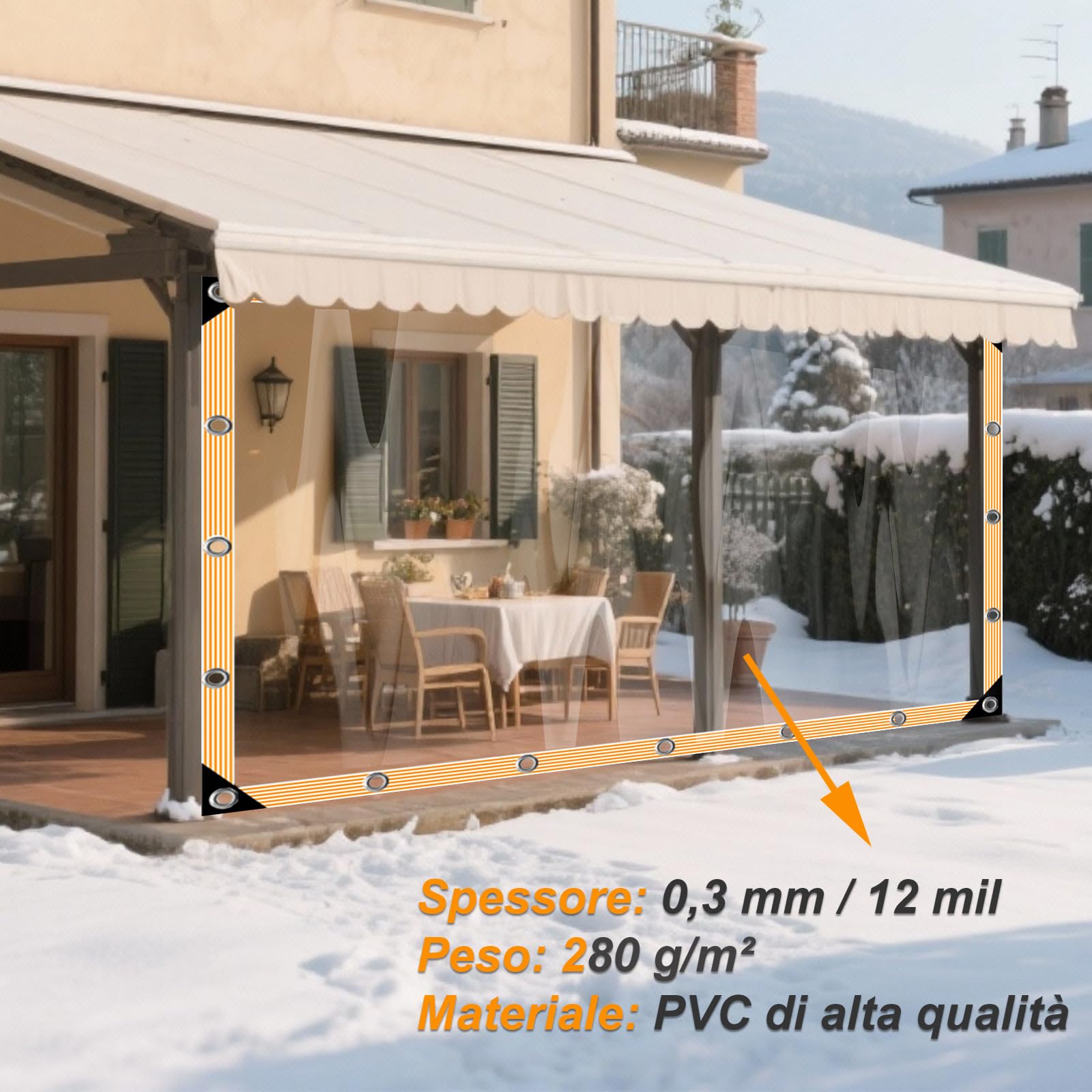 Telo trasparente impermeabile in PVC, 11,8 mm, con occhielli e fascetta, copertura resistente agli strappi per campeggio, piante, serra, auto, patio e padiglione (3 x 22 cm