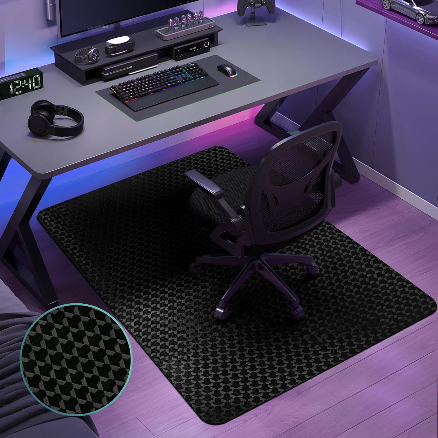 Vicwe Office Chair Mat for Hard Floor, 48"x36" Anti-Slip PVC Computer Chair Mat for Gaming, Easy Glide for Chairs, Multi-Purpose Floor Protector Desk Chair Mat for Home Office 48"x36" (for hard floors) Black