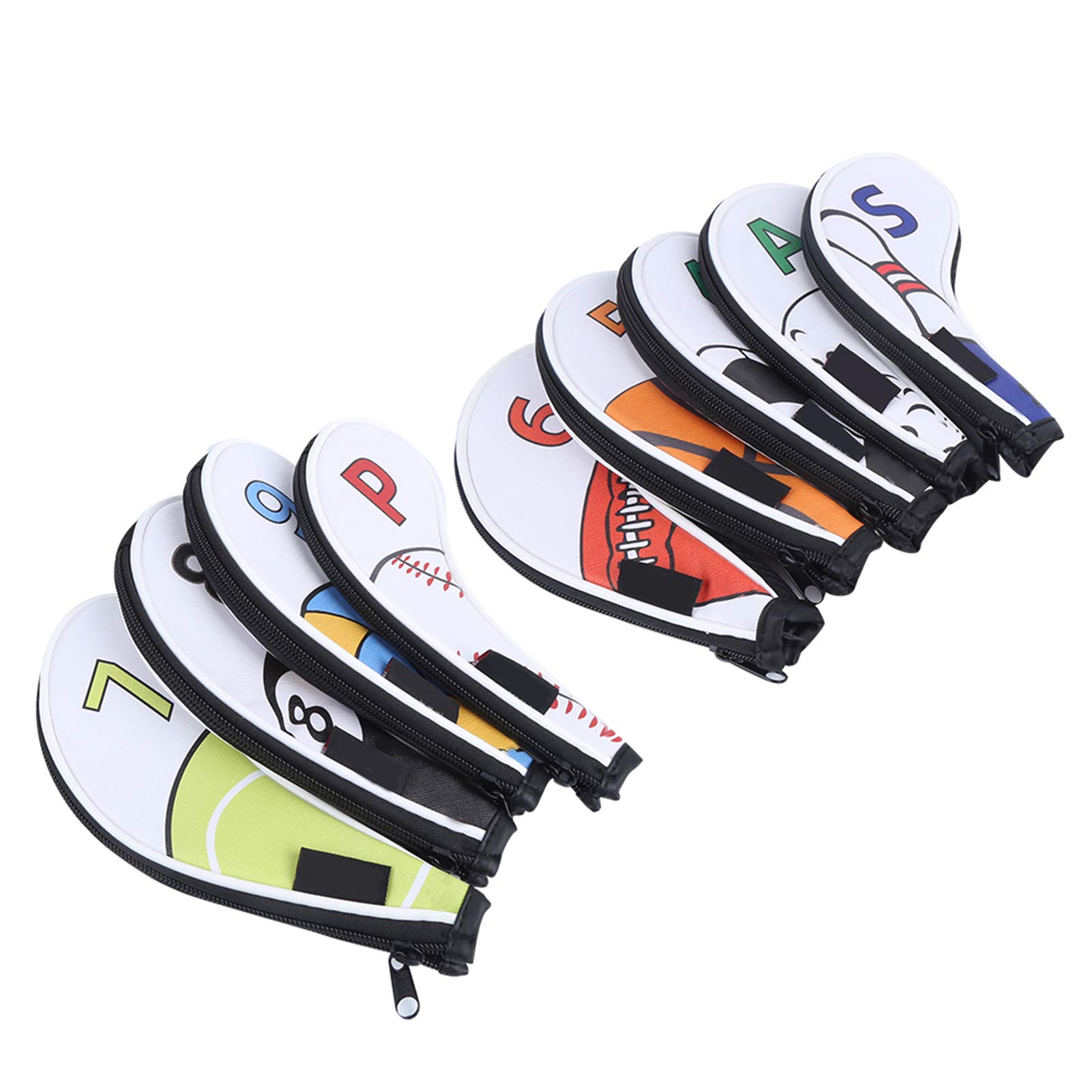 Generic Golfschläger-Eisenhüllen-Set, 9-teilig, Wasserdichtes PU mit Reißverschluss-Design für Golfer, Auffälliges Sportzubehör