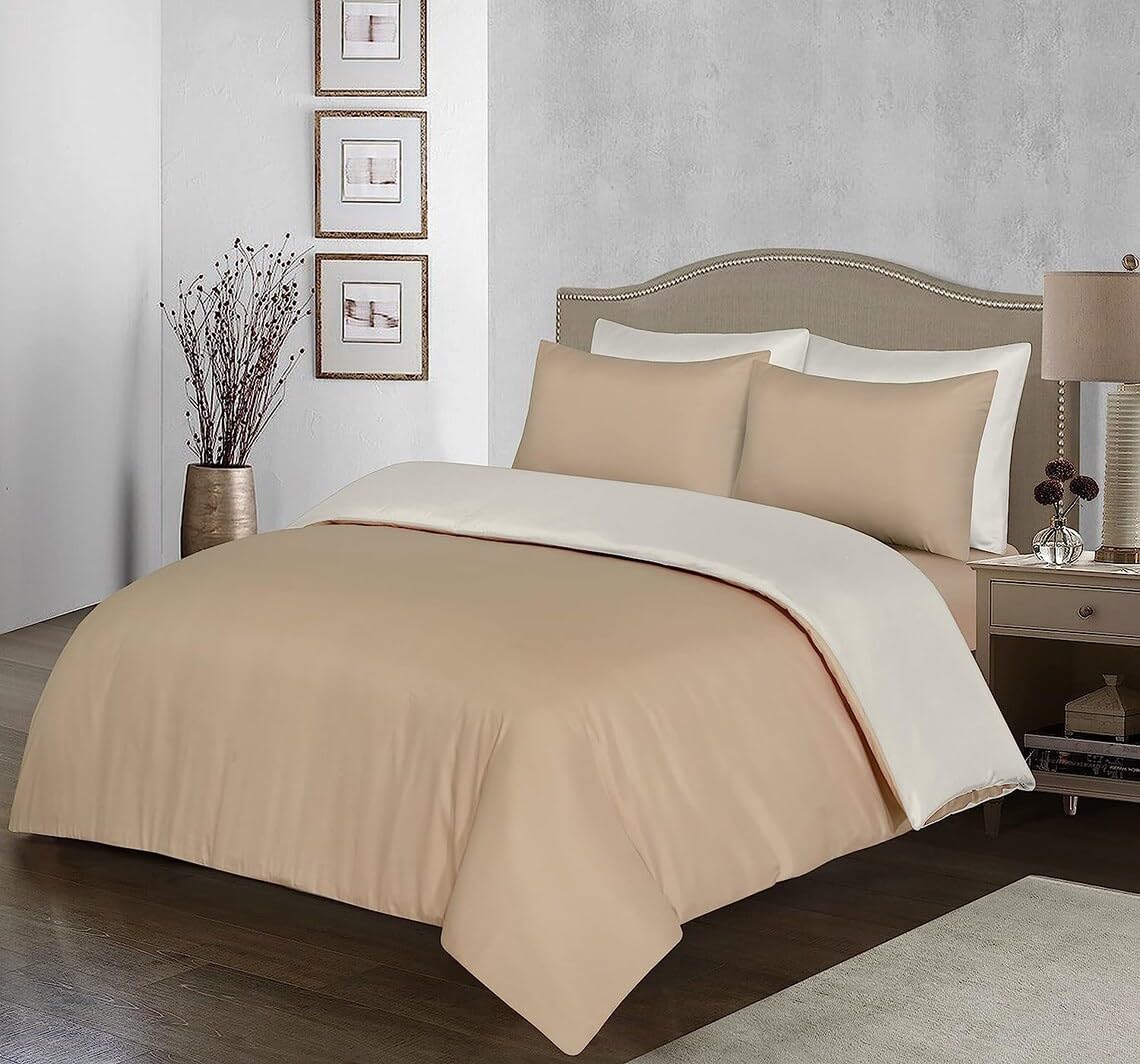 Ev Dekor SuperKing Duvet Cover– Reversible Microfiber Pillowcase Mink/Cream