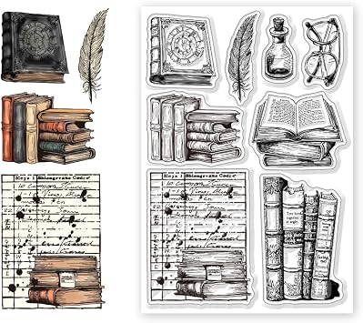 CHGCRAFT Vintage Library Silicone Clear Stamps Transparent Stamp for DIY Scrapbooking Photo Album Decorative Cards Vintage Books Making Stamps for Holiday Card Making Album Crafts