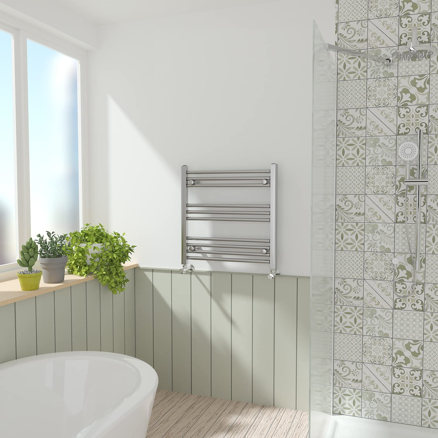 Nrg Chrome Straight Central Heating Towel Rail Bathroom Heated Rad Radiators Ladder Warmer - 600×600Mm