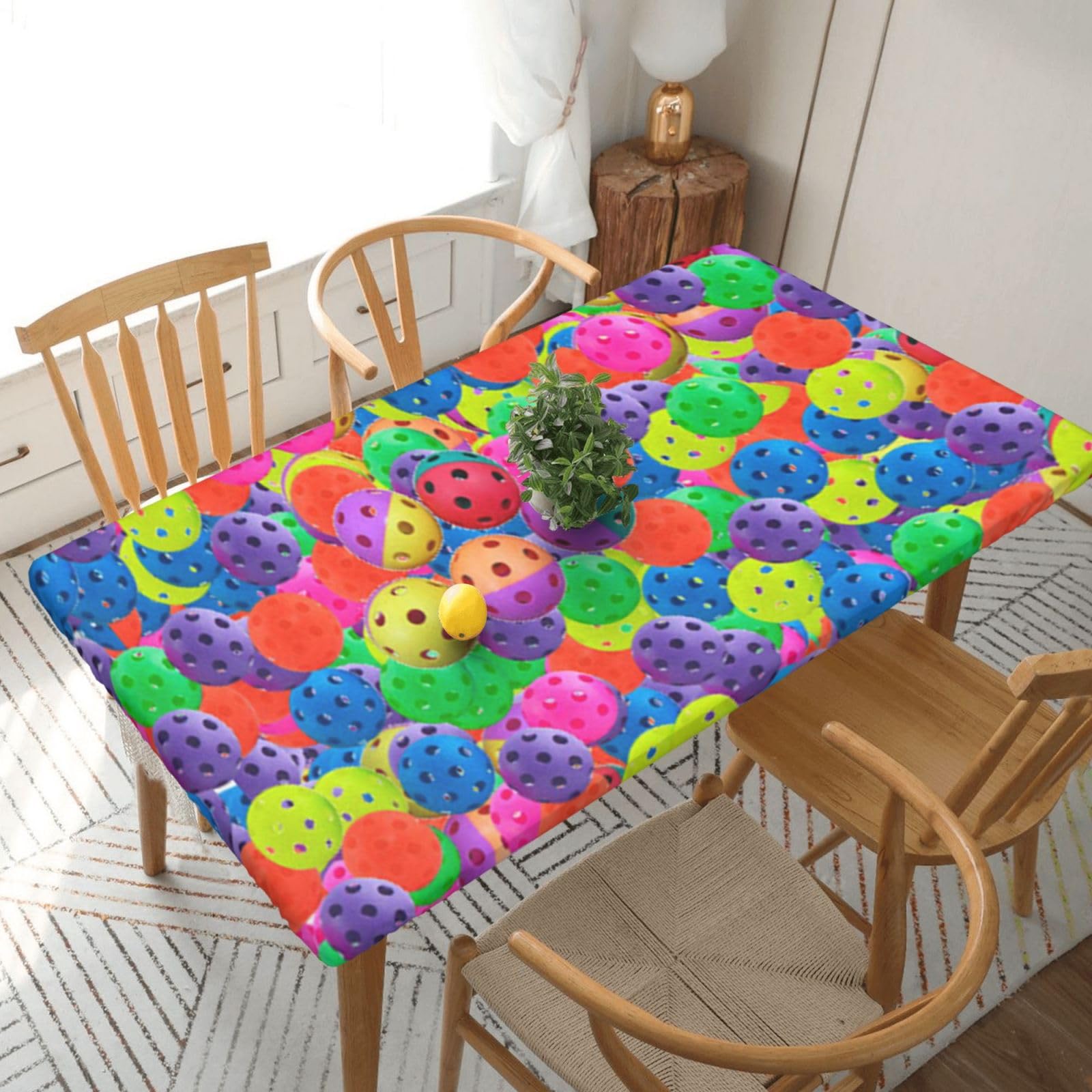 BNVSADC Pickleball Balls Colors Pattern Printed 5FT Tablecloth Polyester Kitchen Water Resistant Table Cloth Dining Table Decoration Table Covers, 152x76 CM