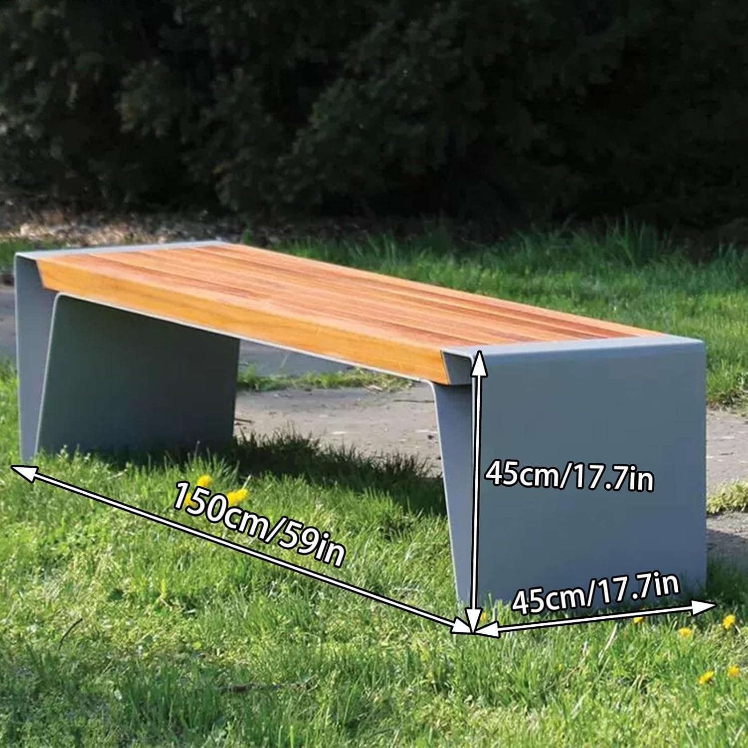 Solid Wood Outdoor Garden Bench, Metal Bench, Patio Backless Bench, Stainless Steel Frame Park Bench, for Outdoors Park, Lawn