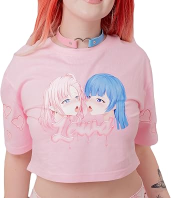 Lewd Fashion Yuri Pink Crop Top - Kawaii Anime Weeb Girl Cosplay Shirt, Fun Otaku Style, Anime Street Fashion