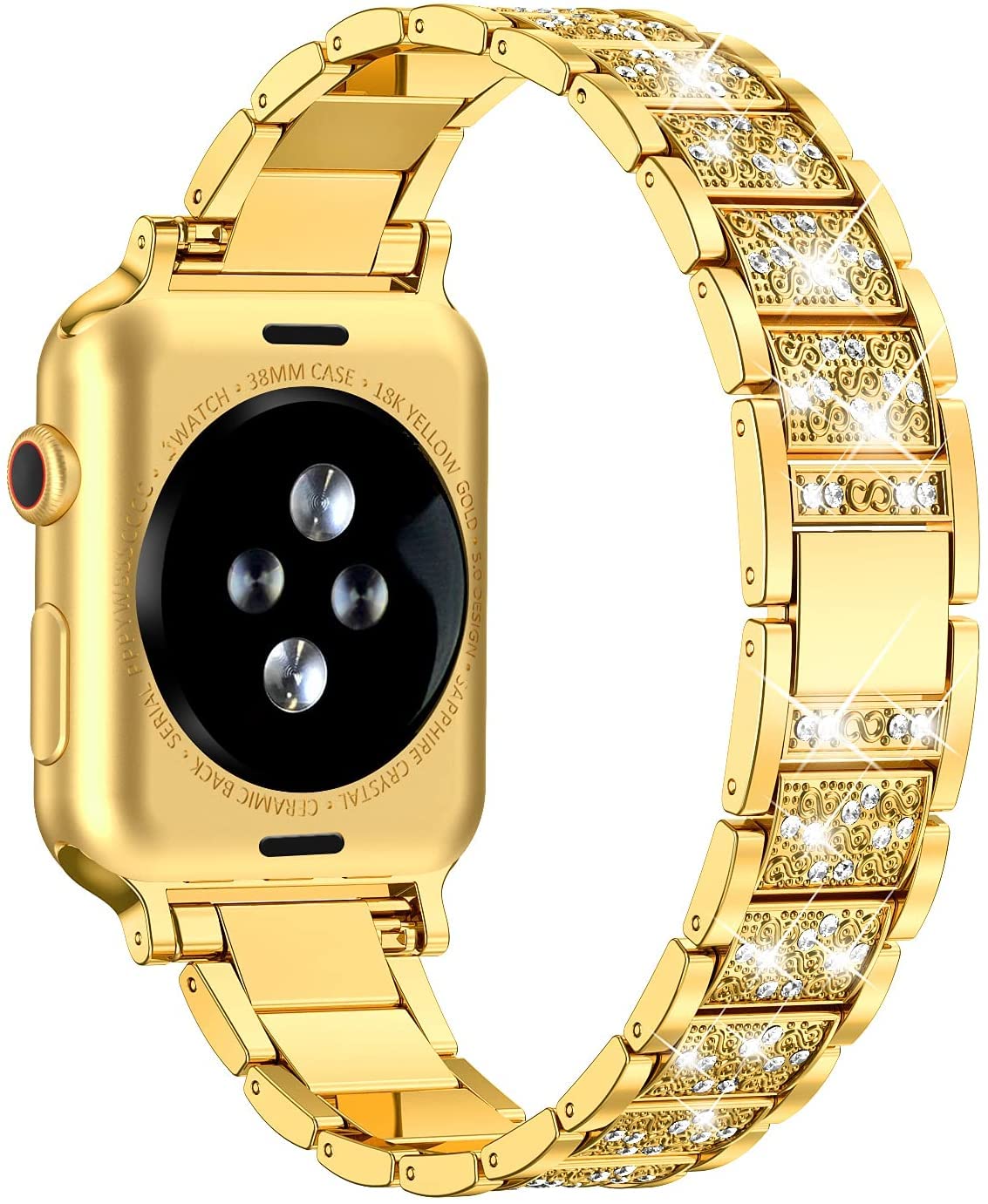REALCASE® for Apple Watch Band 41mm 38mm 40mm Series 7 Series 6 5 4 3 2 1 SE, Bling Replacement Bracelet iWatch Band, Diamond Rhinestone Stainless Steel Metal Wristband Strap-image-41