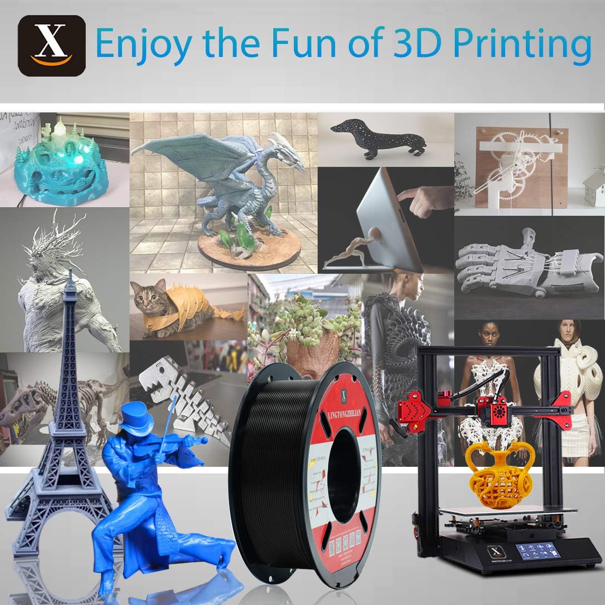 Black PLA Filament 1.75mm, 3D Printer Filament for 3D Printers Accuracy +/- 0.02 mm 750g Spool, 1.75mm, Black PLA