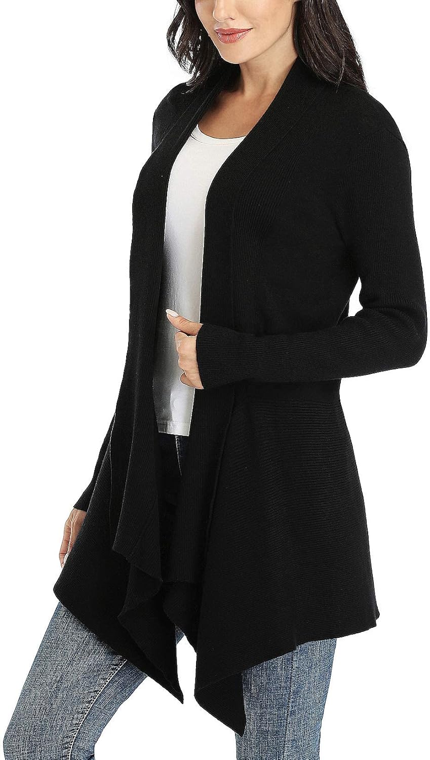 Dilgul Women Open Front Ribbed Drape Long Sleeve Cascading Cardigan Sweater - Image 3