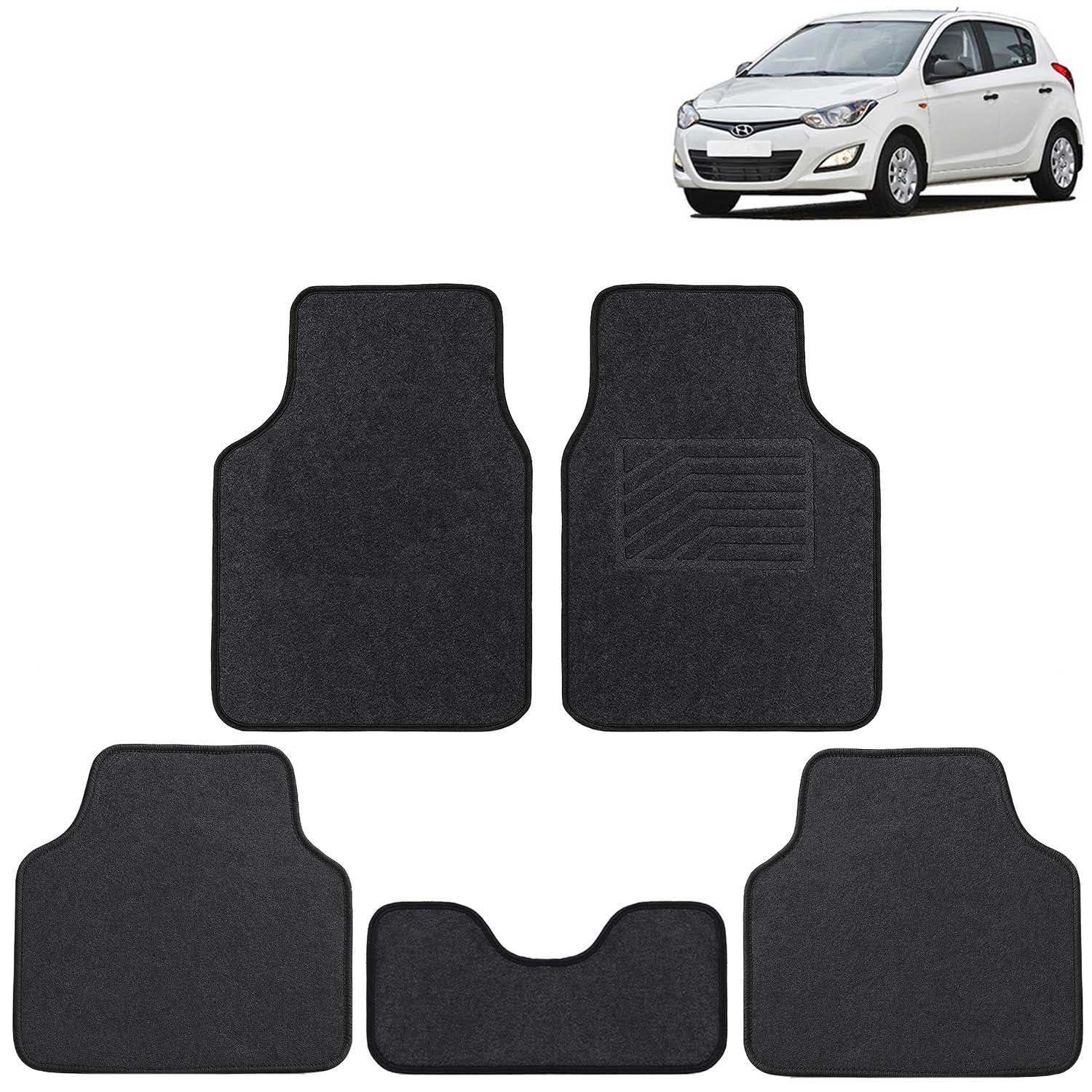 KINGSWAY Accessories Anti Slip Carpet Foot Mats Compatible with Hyundai I20 (Year 2011-2014 - All Model) | Set of 5 Pcs | Universal Fit Car Mats Designed to Protect Your Car Floor | Black