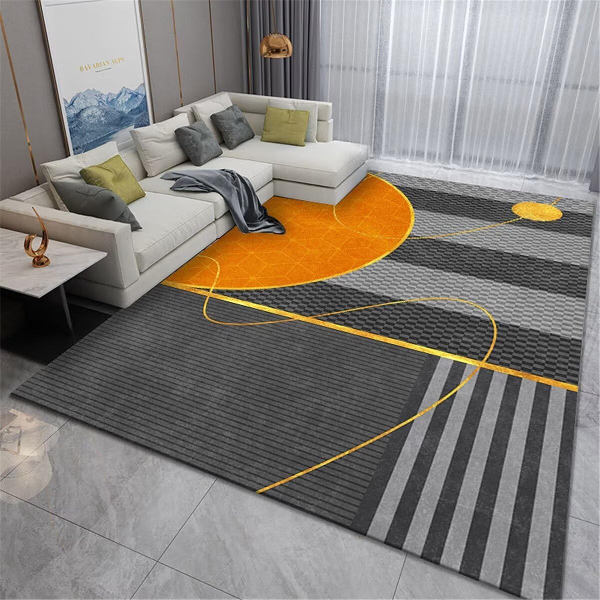 Tapis terrasse extérieur et chambre enfant géométrique orange et gris moderne