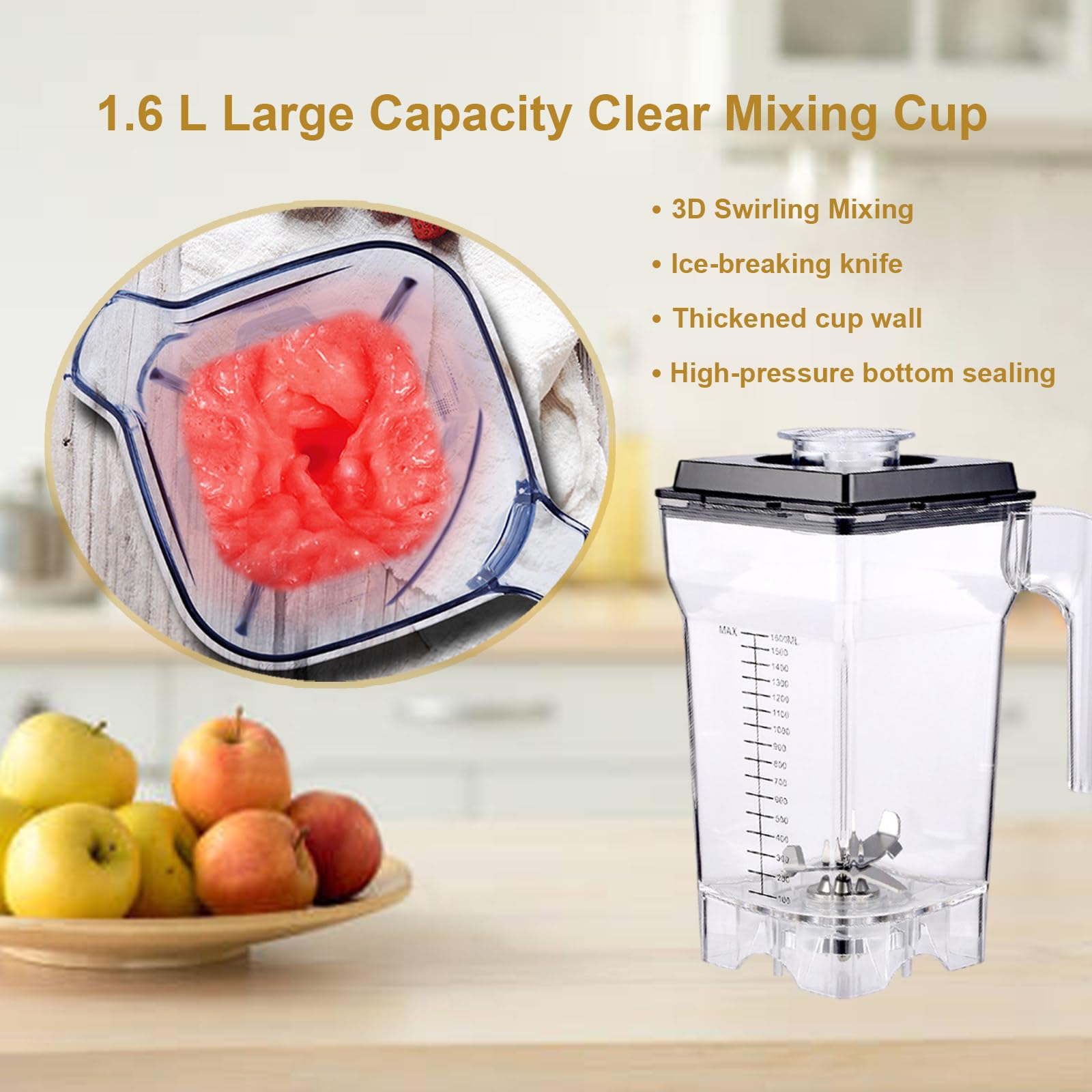 Blender elektryczny do koktajli, komercyjny blender kielichowy o mocy 2200 W z pojemnikiem o pojemności 1,6 l, 9 ustawień prędkości, funkcja kruszenia lodu, samoczyszczący do koktajli i shake'ów