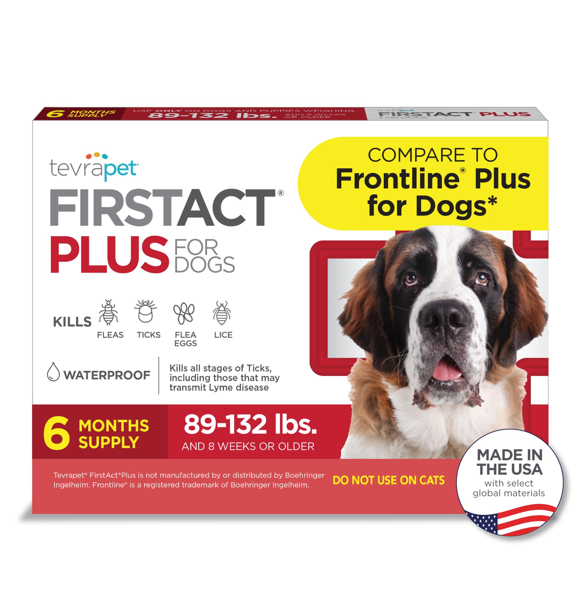 FirstAct Plus Flea Treatment for Dogs, Extra Large Dogs 89+ lbs, 6 Doses, Same Active Ingredients as Frontline Plus Flea and Tick Prevention for Dogs