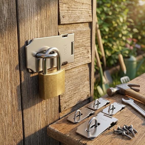 QWORK® 4Pcs Padlock Hasp and Staple 3 Inch, 82mm 304 Stainless Steel Padlock Hasp with Screws, Heavy Duty Shed Door Latch for Door Shed Window Drawer