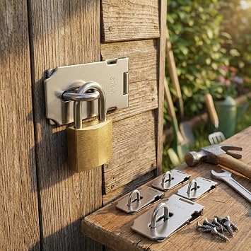 QWORK® 4Pcs Padlock Hasp and Staple 3 Inch, 82mm 304 Stainless Steel Padlock Hasp with Screws, Heavy Duty Shed Door Latch for Door Shed Window Drawer