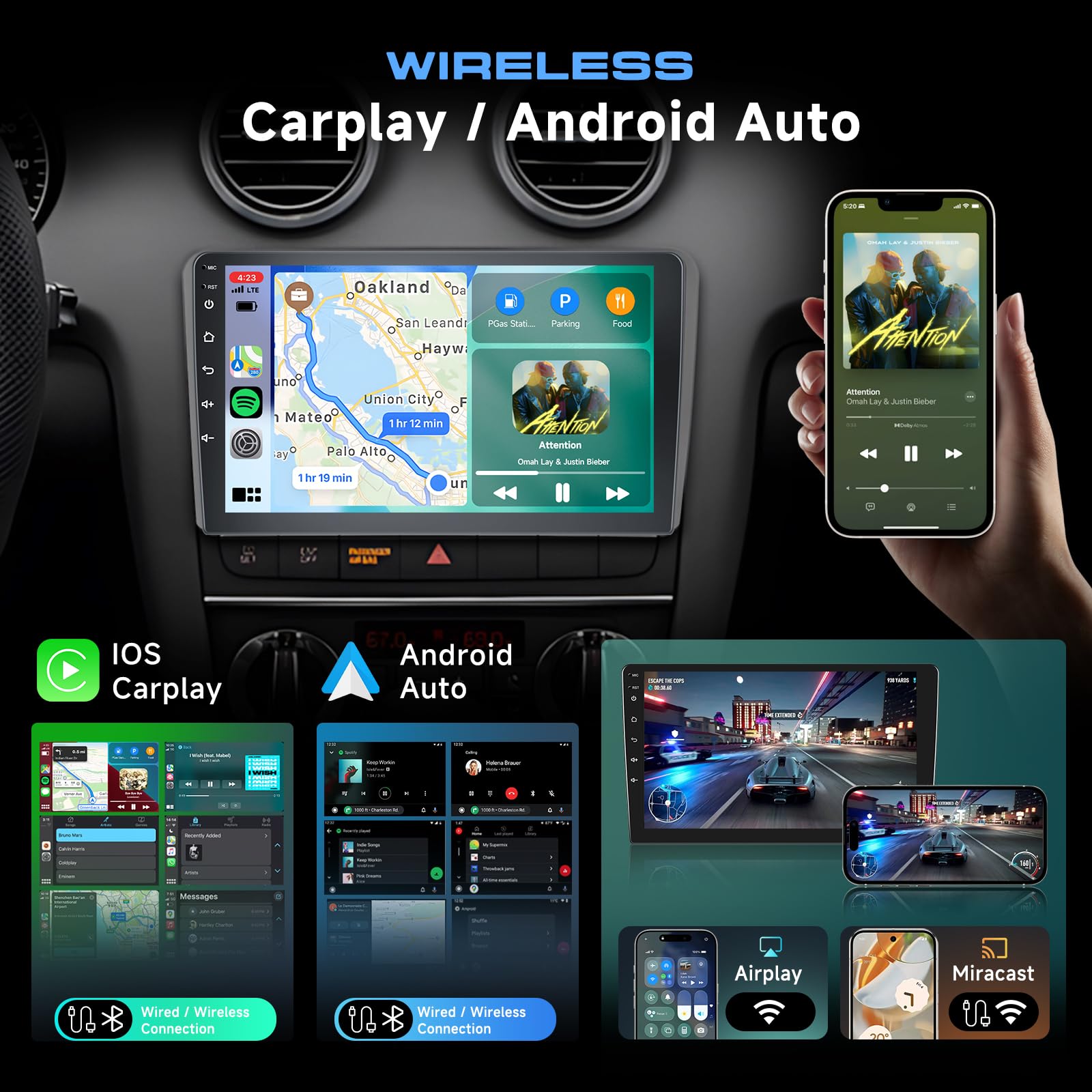 Hodozzy 2G+64G Radio para Audi A3 2003-2013/S3 8P 2006-2012/RS3 2011-2012 con Carplay Android Auto Inalámbrico, Reproductor 9 Pulgadas Pantalla Táctil Radio Coche GPS Bluetooth WiFi FM/RDS Cámara