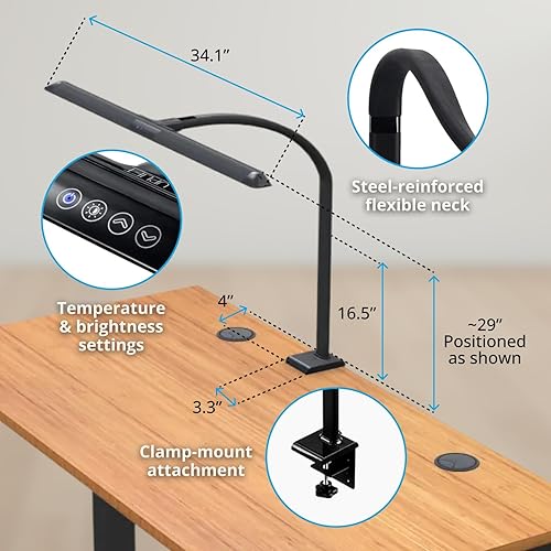 Miniatura 3 de UPLIFTDESK Lámpara deslizante con abrazadera flexible – Lámpara LED de escritorio de oficina con abrazadera con 6 niveles de brillo y 4 temperaturas