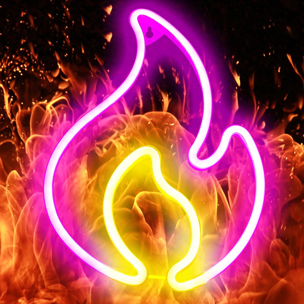 XIYUNTE Flame Neon Sign for Bedroom Wall Decor, USB or Battery Powered Fire Neon Sign, Pink Flame LED Neon Light Sign for Kids Room, Living Room, Bar, Party, Christmas, Wedding Decor