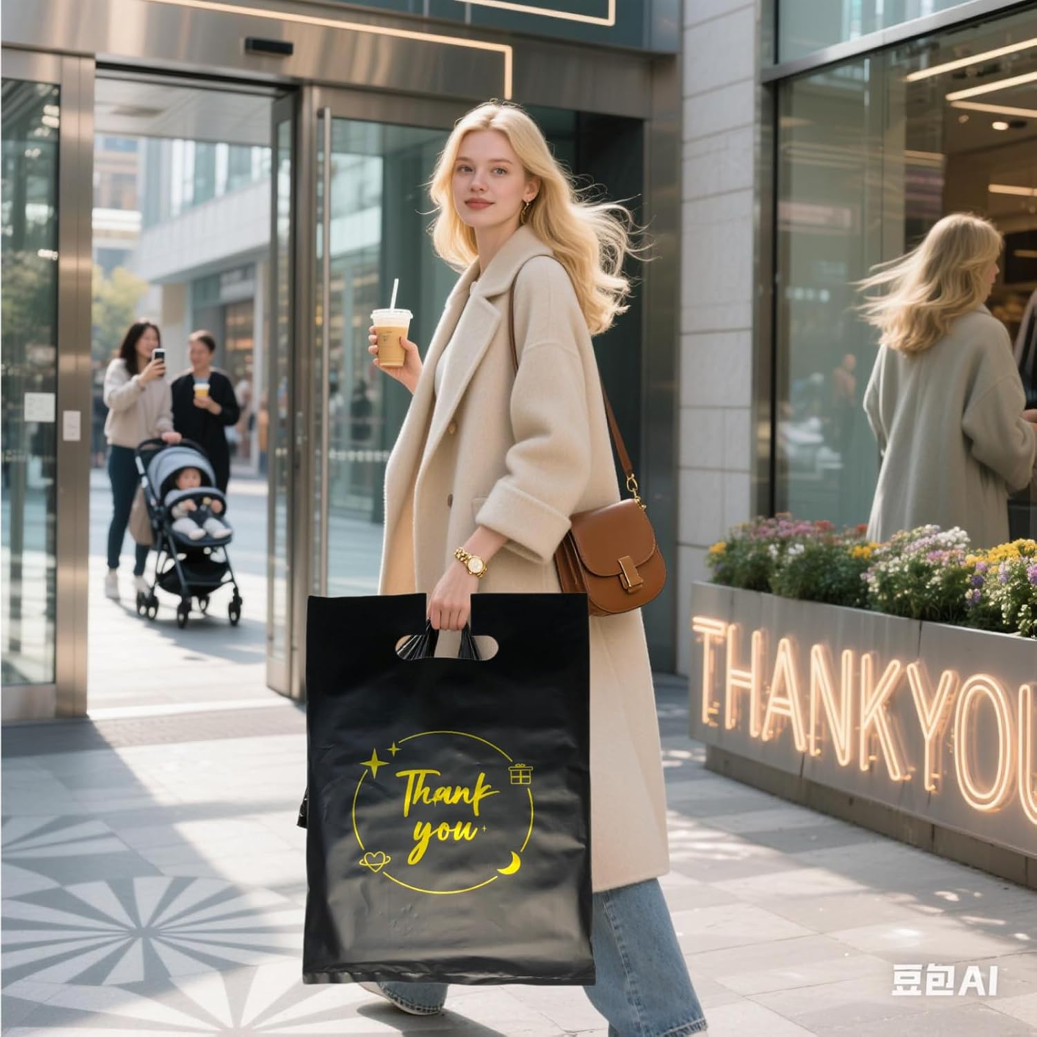 100PCS Black Thank You Gift bag, reusable plastic bag with suitable for boutiques,retail shopping,weddings, birthdays,Thanksgiving,Christmas,business gifts, stores,party and boutique bags,(8"x12")