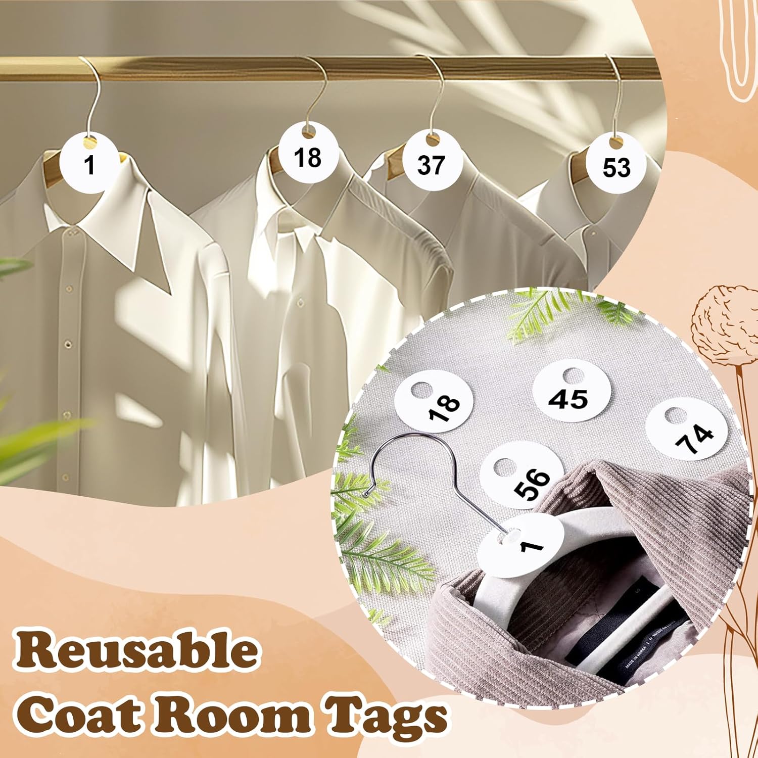 1200Pcs Coat Check Tags Round 2 Part Plastic Number Cards 1.7 inch Check Tickets 1 to 600 with Hole Reusable Coat Room Tags Claim Ticket for Closet Organization Live Event Event Raffle Draws White