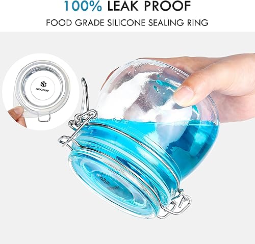 Miniatura 6 de YEBODA Tarros de vidrio para almacenamiento de alimentos de 16 onzas con abrazadera, tapas herméticas y juntas de silicona para recipientes de