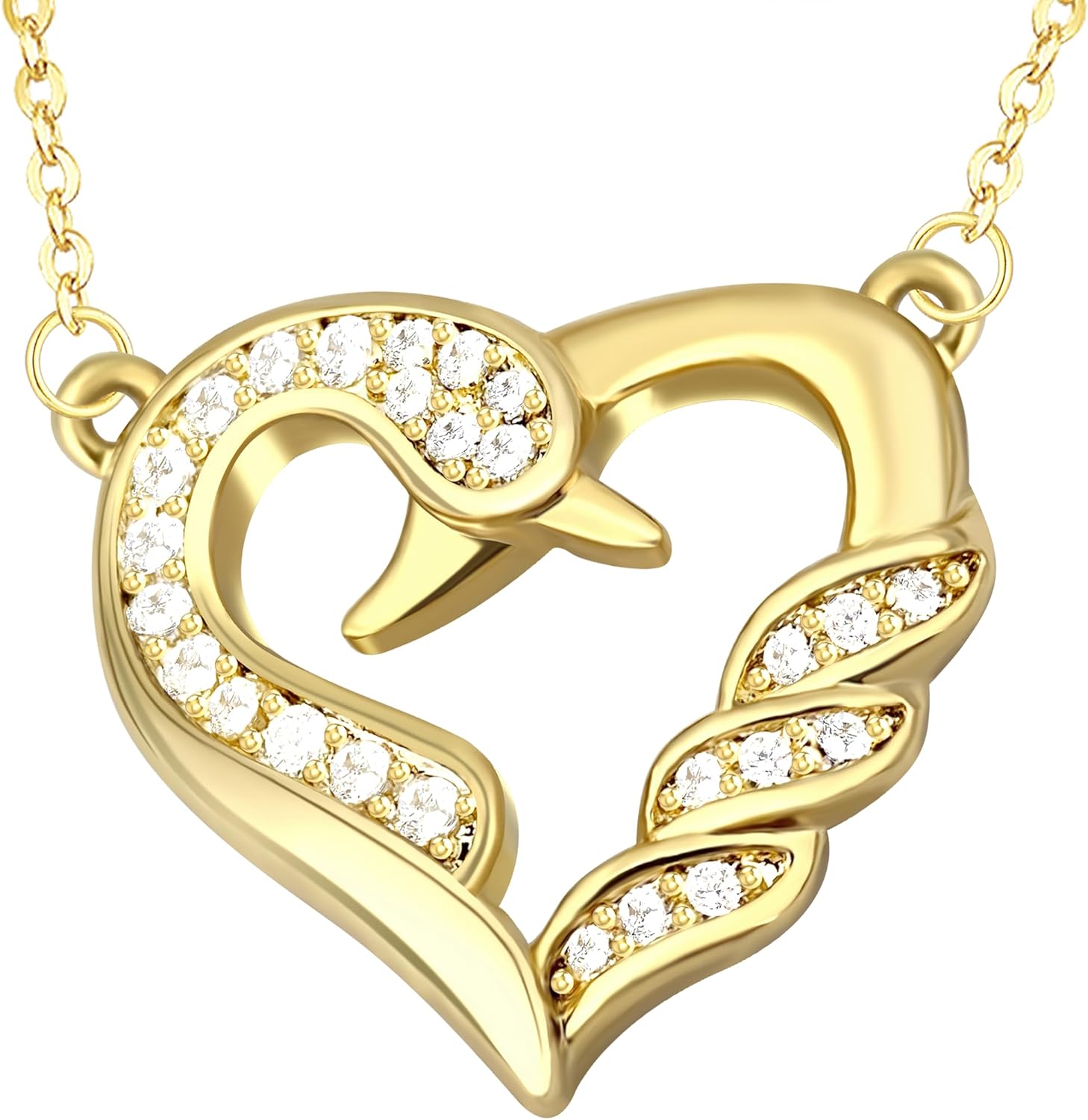 14K Gold Plated Heart Necklace for Women, Cubic Zirconia Heart Pendant Necklace, Valentine's Day/Mother's Day/Birthday Gifts for Wife, Mom, Girlfriend, 16+2 Inch Adjustable Chain, Elegant Love Jewelry for Her