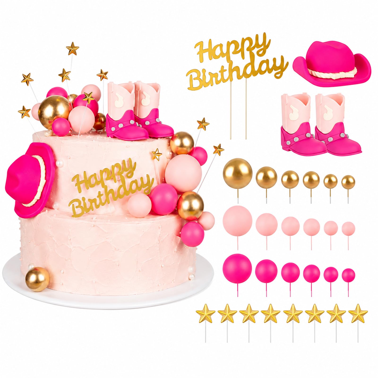 30 Pack Cowboy Birthday Cake Toppers, Cowboy Party Cake Decorations, Wild West Party Supplies for Birthday Baby Shower Gender Reveal Rodeo Theme (Cowgirl)