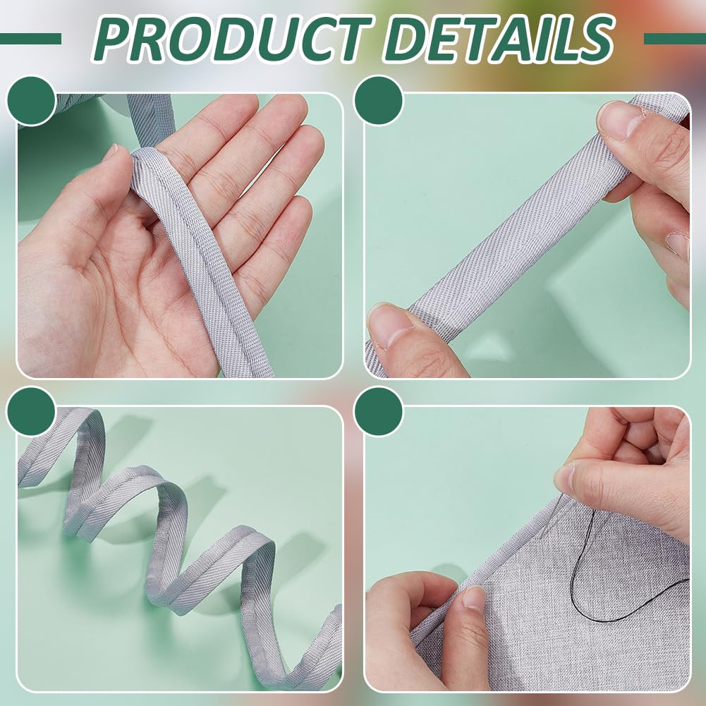 BENECREAT 10 Yard/9.14m Light Grey Piping Cord Trim, 15mm Polyester Bias Tape Piping, Upholstery Piping Trim for Sewing Lip Cord Trim - Image 4