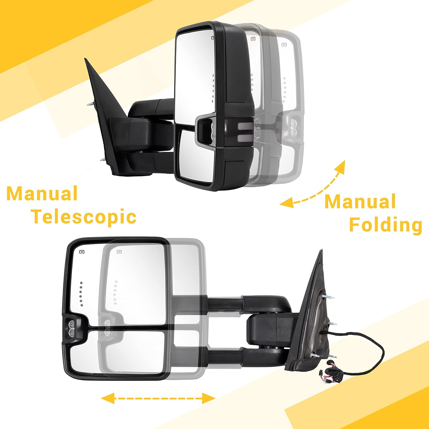 Towing Mirrors Switchback Lights for 2014-2018 Chevy Silverado GMC Sierra 1500 2500 HD 3500 HD with Turn Signal Running Lights Power Glass Backup Lamp Heated Pair (Black Textured)