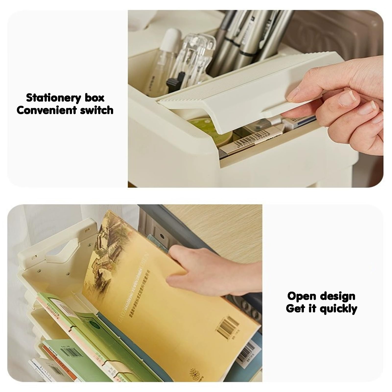 Mobilny regał na książki, Wózek na książki kółkach, ruchomy regał, duża pojemność, obrotowy, wyjmowany plastik, praktyczny organizer, mobilny wózek dokumenty z półką