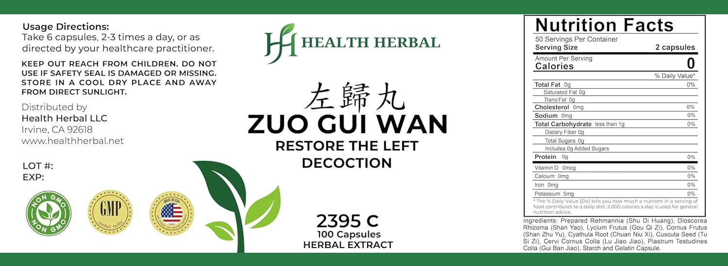 HH2395C Zuo GUI Wan/Restore The Left Decoction, 100 Capsules/Bottle, 2 Bottles - Image 2