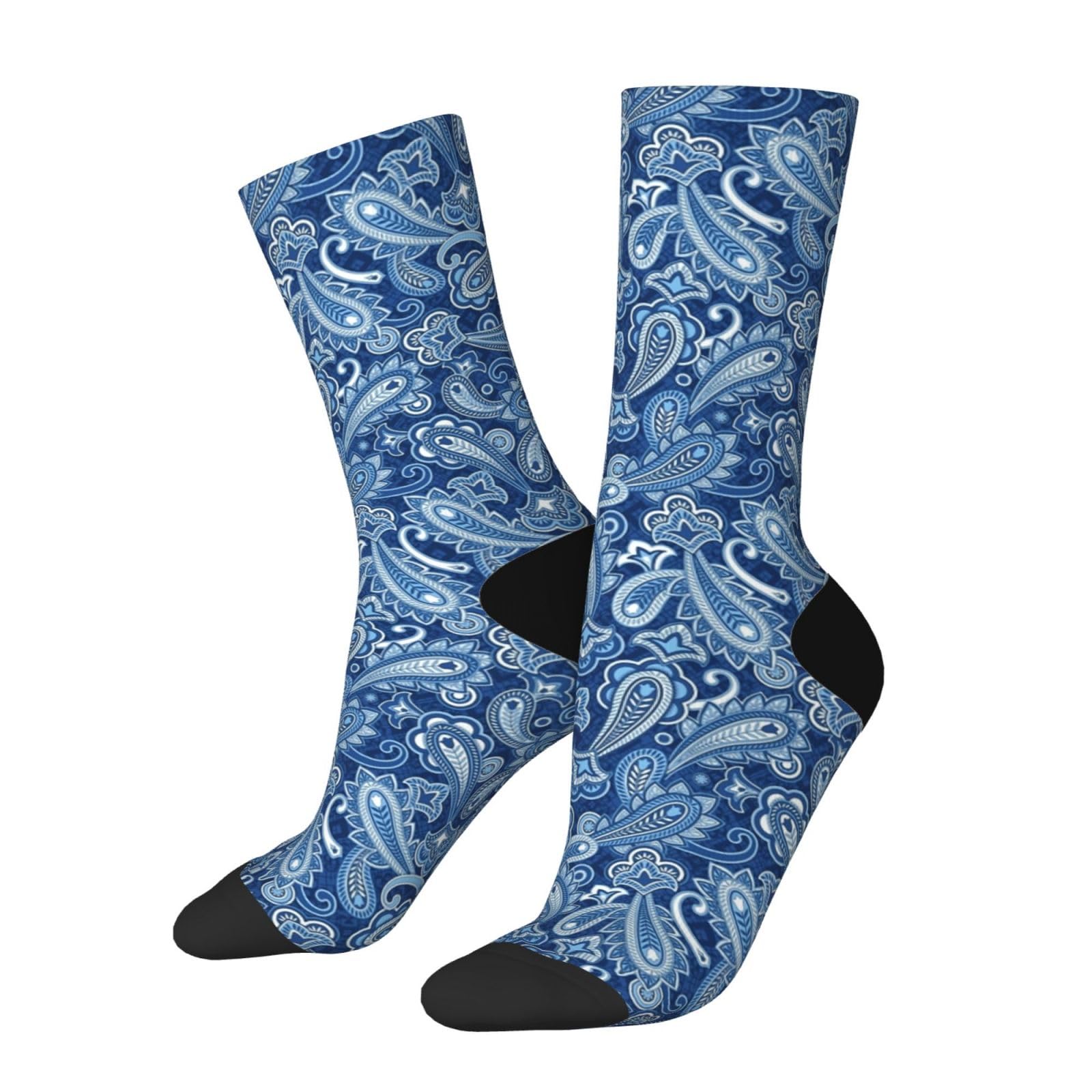 JopaJre Blues Paisley Swirls Socks For Women Men Soft Novelty Crew Socks Athletic Socks Funny Crazy Dress Socks