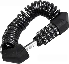 GONZALUX - Cadeado de Bloqueio Cabo Espiral com Combinação 4 Dígitos para Bicicleta, Capacete e Moto - Seguro Leve Compacto, na cor Preto com 8.5 cm Diâmetro.