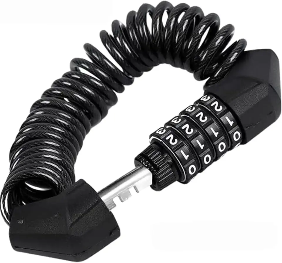GONZALUX - Cadeado de Bloqueio Cabo Espiral com Combinação 4 Dígitos para Bicicleta, Capacete e Moto - Seguro Leve Compacto, na cor Preto com 8.5 cm Diâmetro.