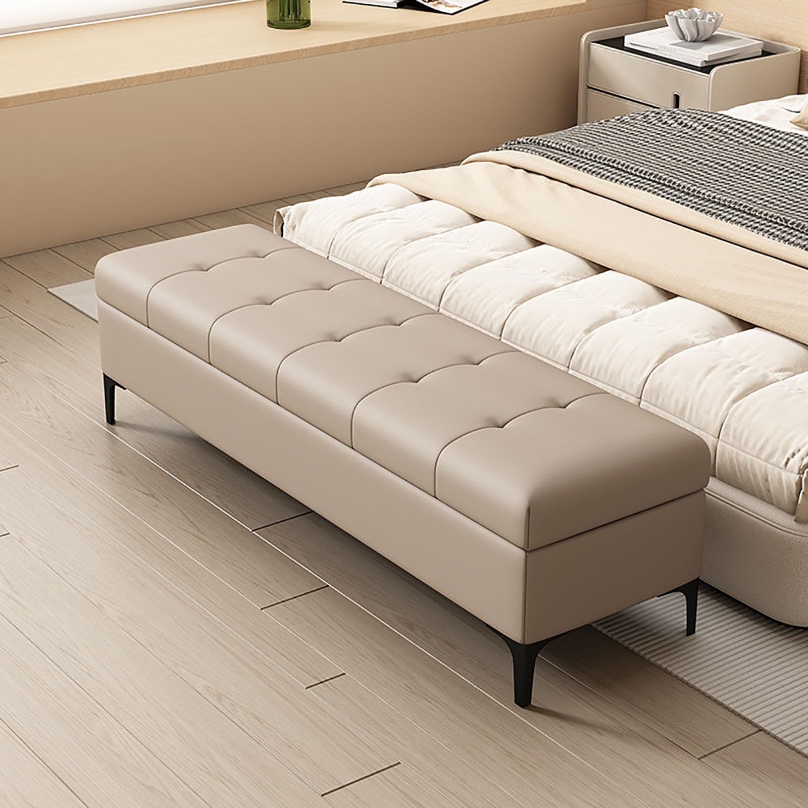 Sitzbank mit Stauraum Truhe gepolstert Bettbank mit Klappdeckel Sitzhocker stabil für Schlafzimmer Flur Wohnzimmer Polsterbank Aufbewahrungsbox aus Leder mit Metallbeinen(C,100cm/39.4in)