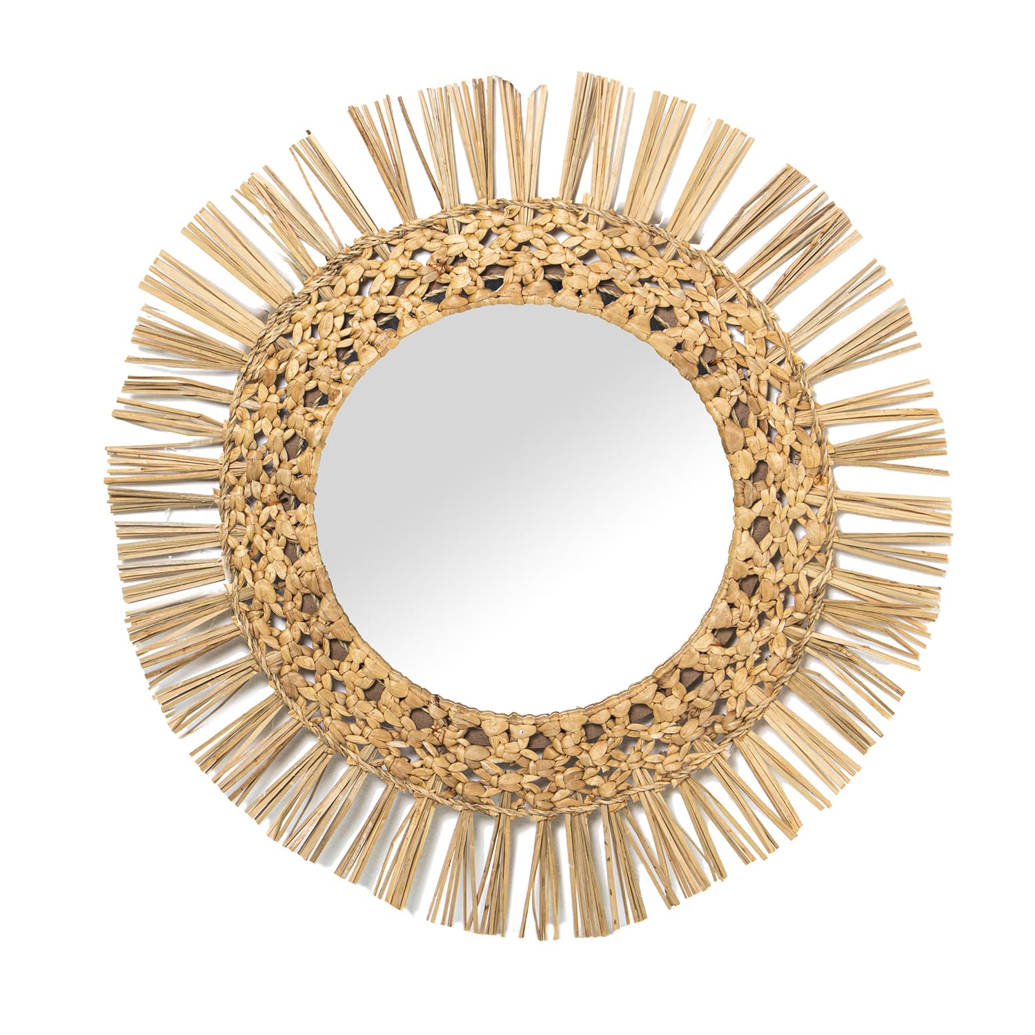 Miroir en jacinthe d'eau mural de 46cm pour une décoration de salon naturelle