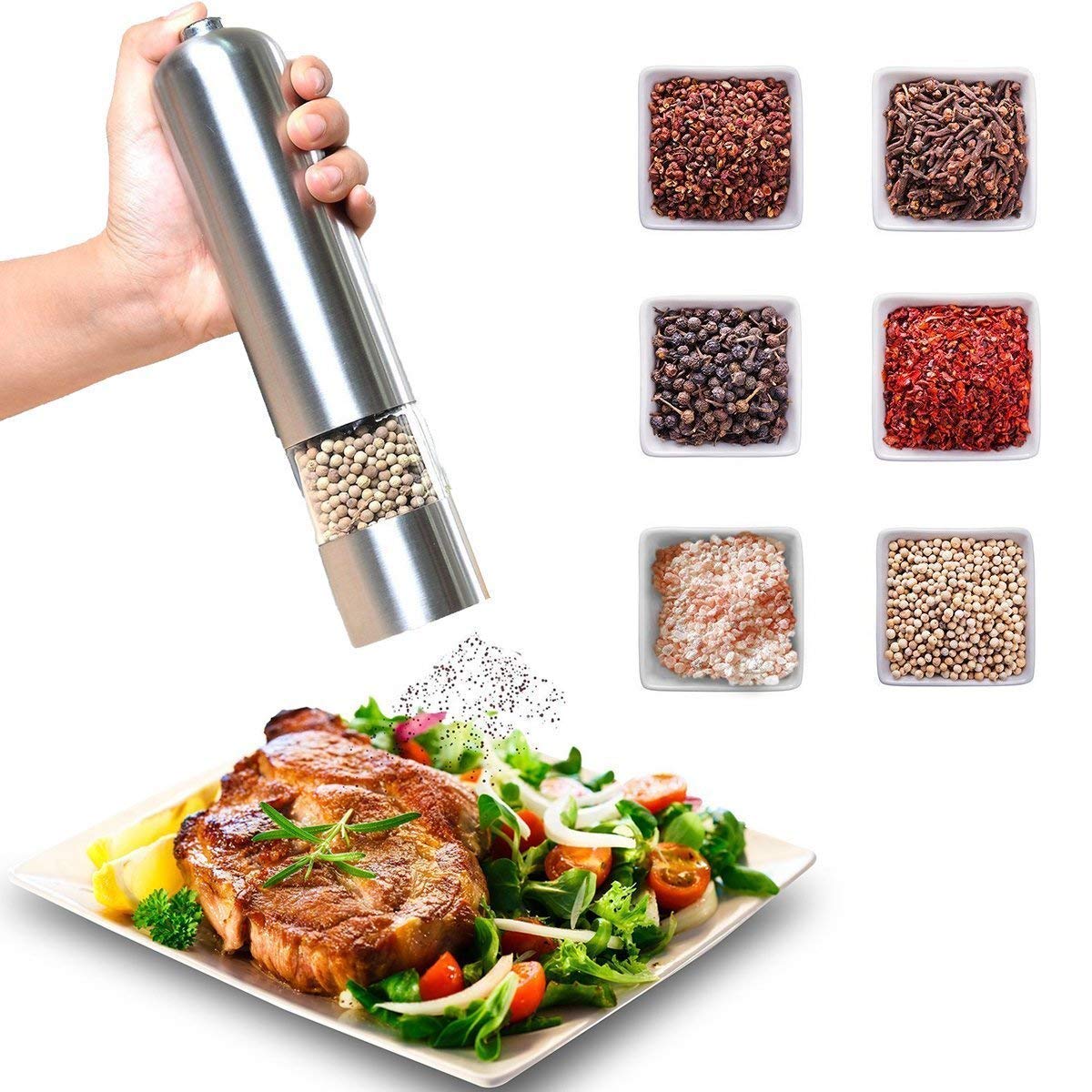 GLIVE (LABEL) Portable Electric Salt and Pepper Grinder - Electronic, Battery Operated Mill, Electric Salt and Pepper Grinder