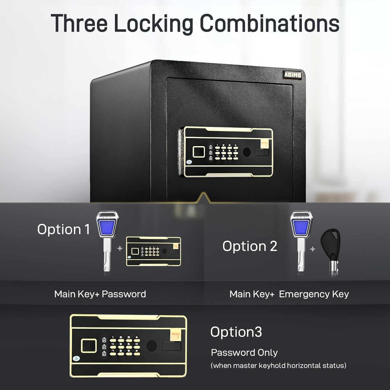 ADIMO Home Safe Box, 1.2 Cubic Feet Security Safe with Fireproof Waterproof Money Bag, Digital Keypad and Dual Key System, Personal Lock Money Box for Home Office Valuable Document Black - Image 4