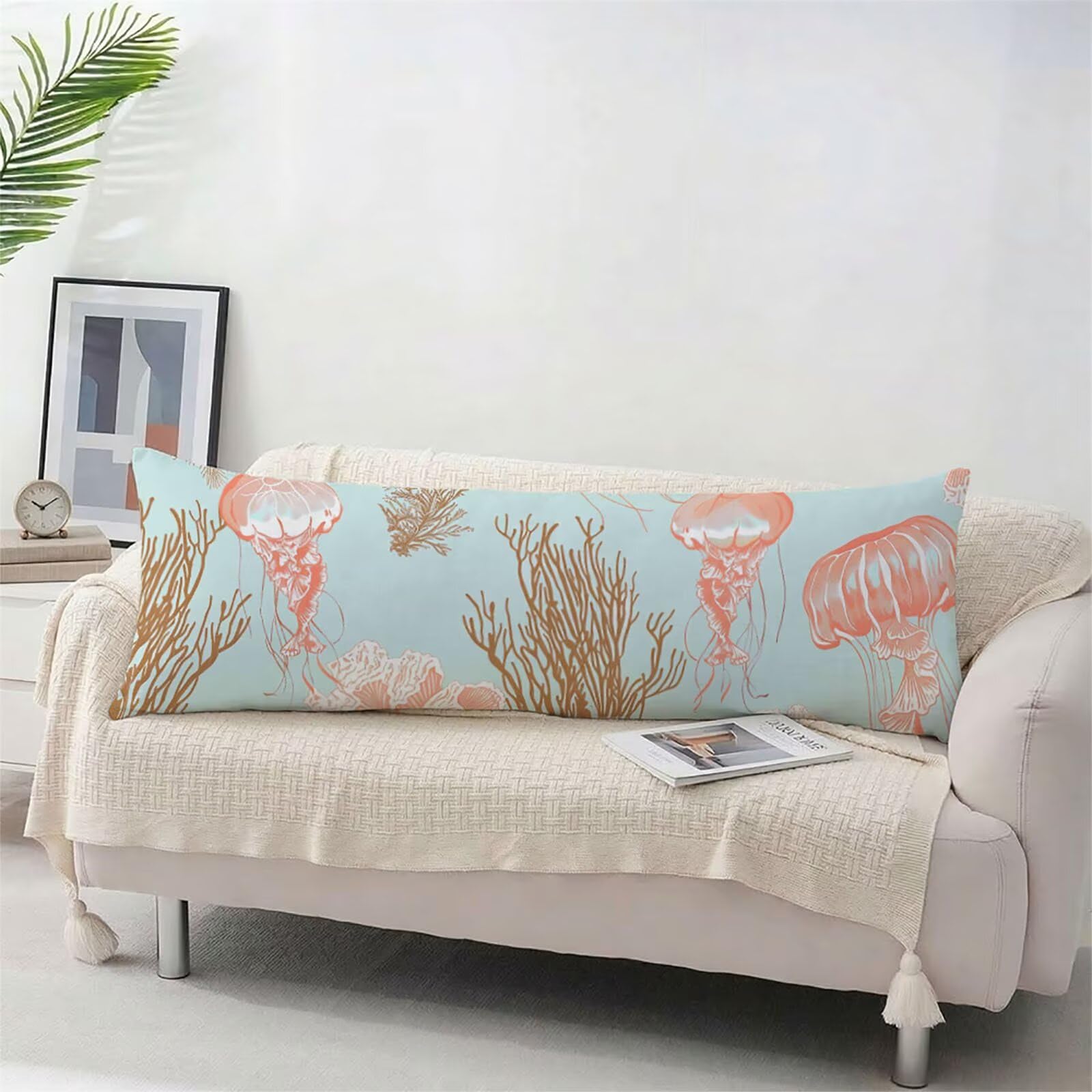 Funda de Almohada 180 cm Color del huevo de pato Protector Almohada 60x180cm Suave Terciopelo Funda Cojin, Medusa Pillowcase, con Cierre de Cremallera Lateral Cushion Covers para Dormir de Lado bz-574