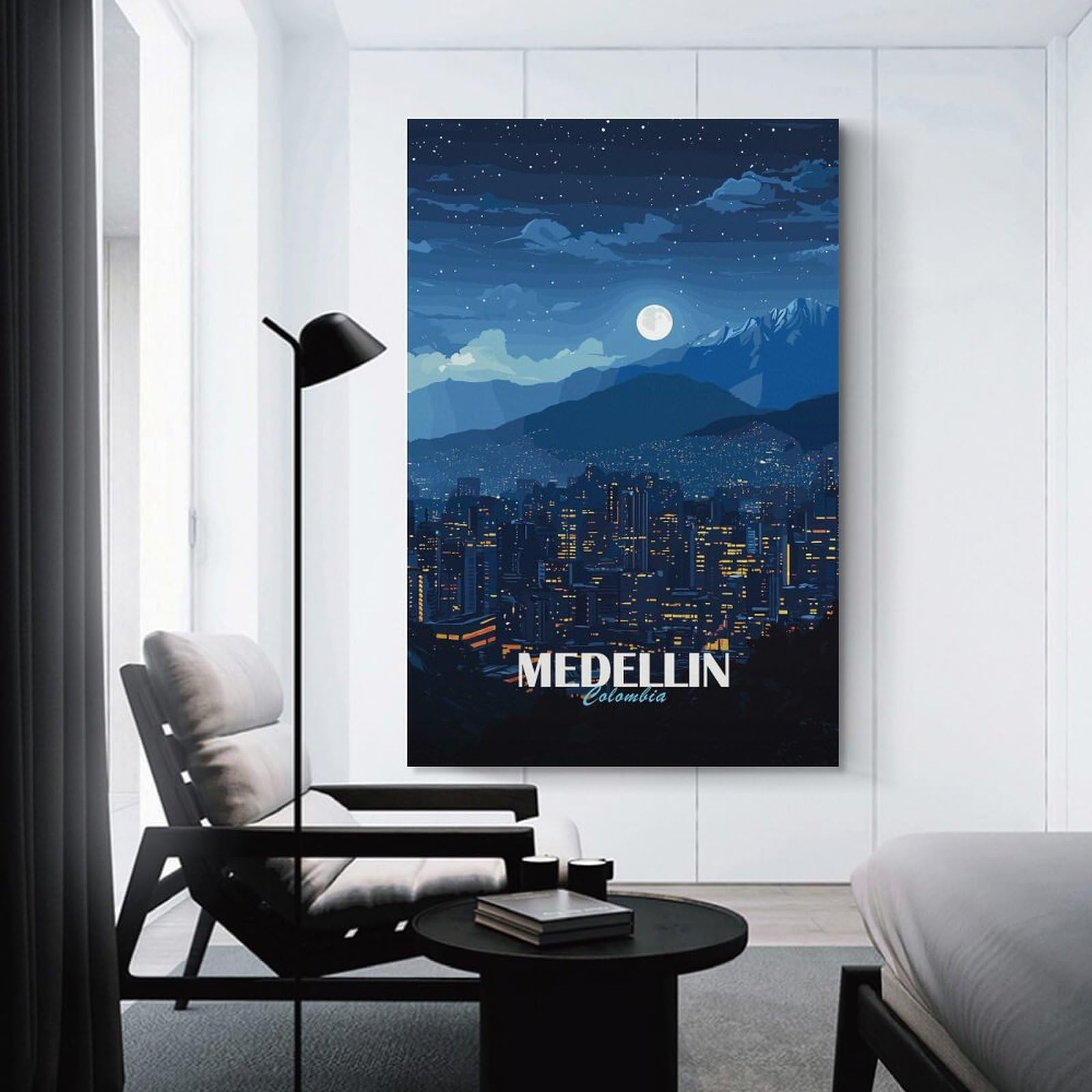 Junmoney Medellin Colombia Night Cityscape Wall Picture Print 20x30inch(50x75cm), for Home Walls, Creative Rooms Or Shared Spaces, Stylish Home Artwork for Focal Walls