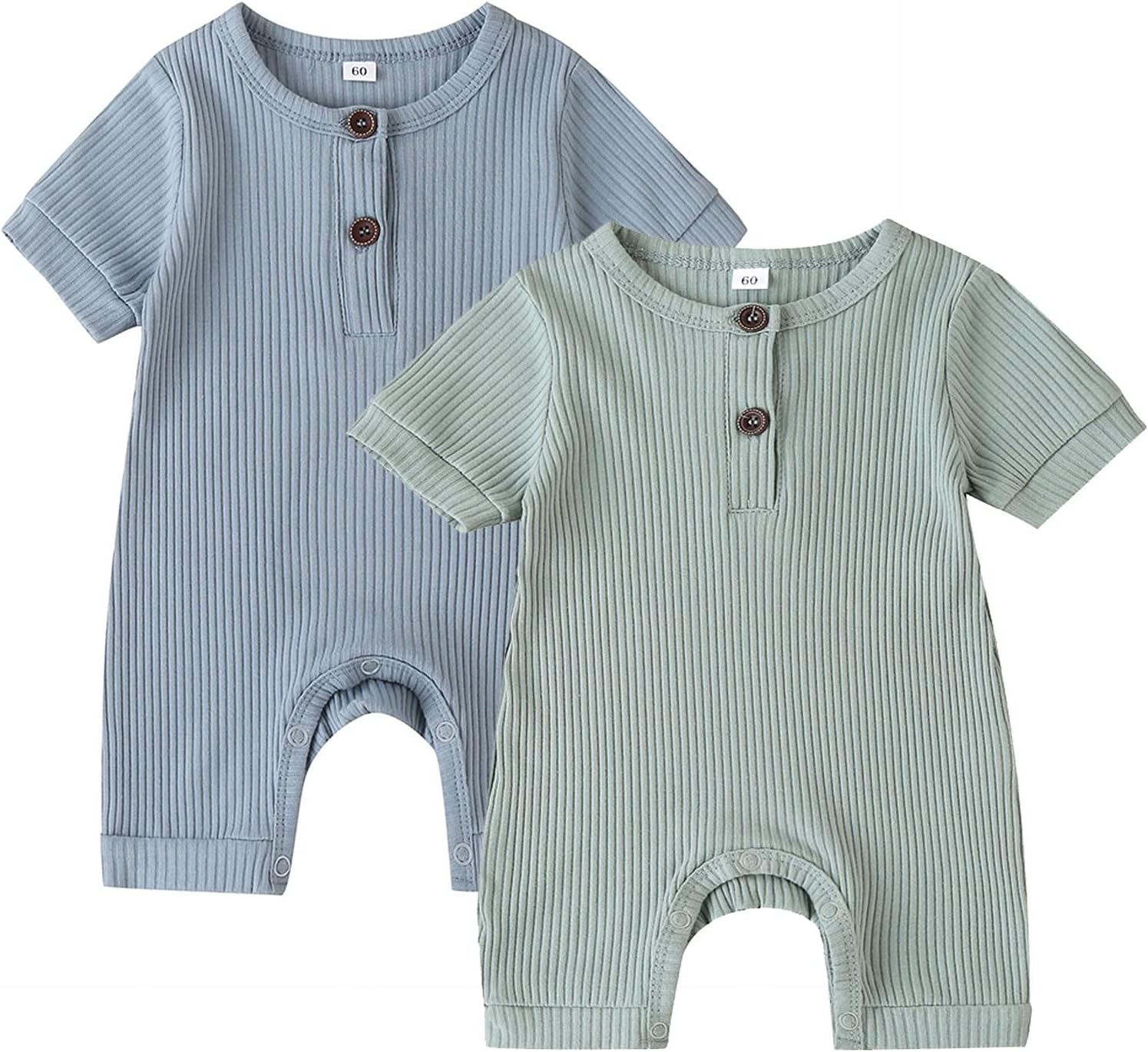 Infant Baby Boy Girl 2 Pack Solid Romper Ribbed Knit Short Long Sleeve One Piece Jumpsuit Clothes