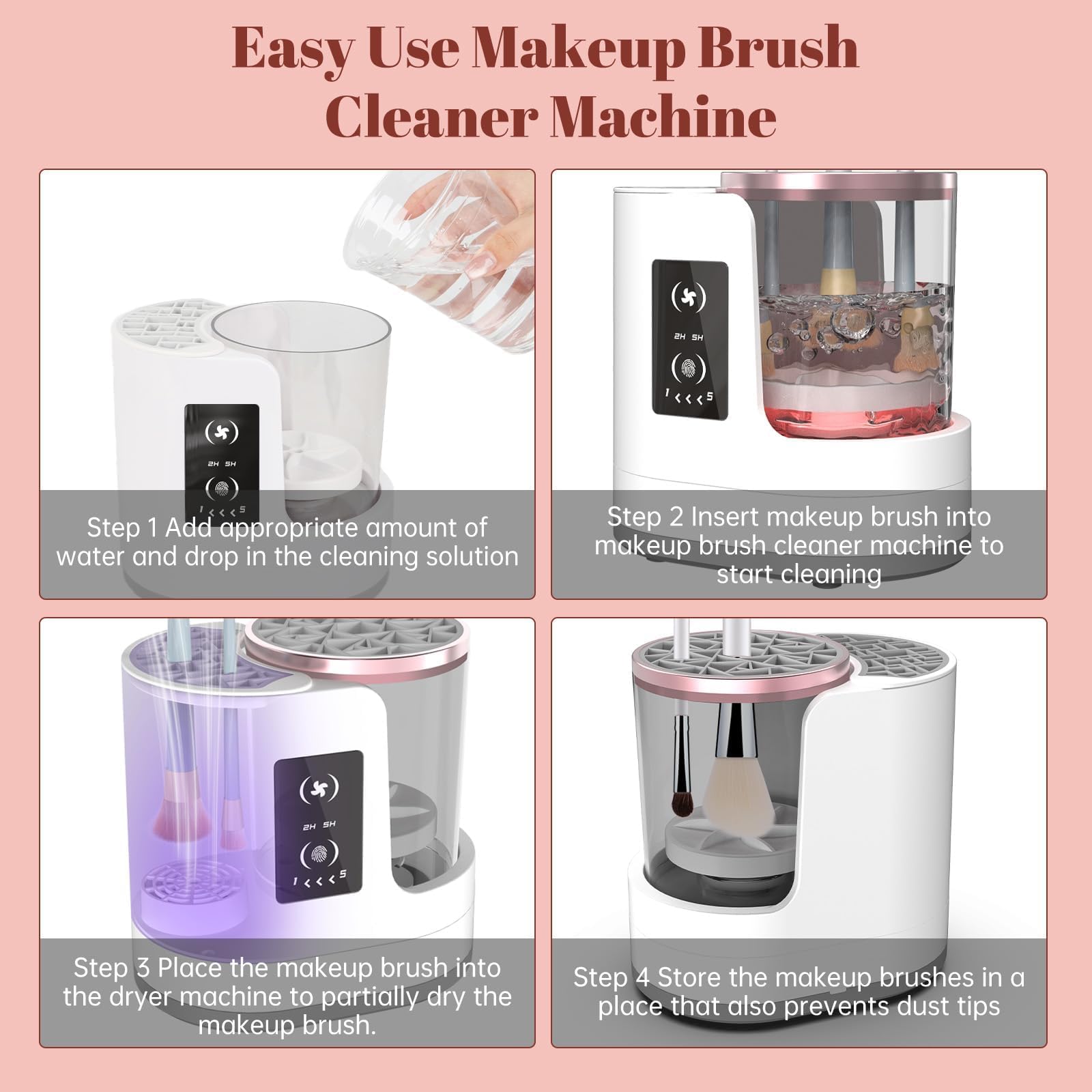 Máquina limpiadora de brochas de maquillaje eléctrica 3 en 1 con soporte para secadora de brochas de maquillaje, portátil, automático, USB, herramienta limpiadora para todos los tamaños, juego de