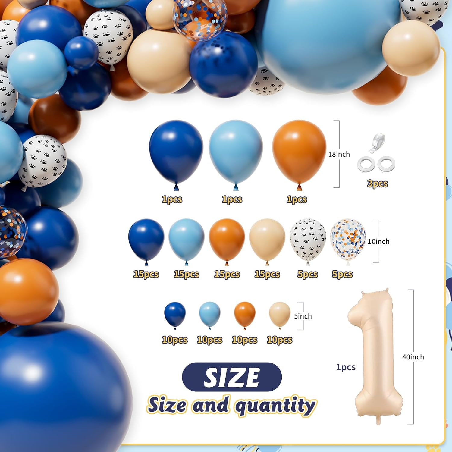 Blue Dog 1st Birthday Party Supplies Blue & Orange First Birthday Backdrop Balloons Arch Box High Chair Banner Bday Party Idea for Baby Boys|Girls