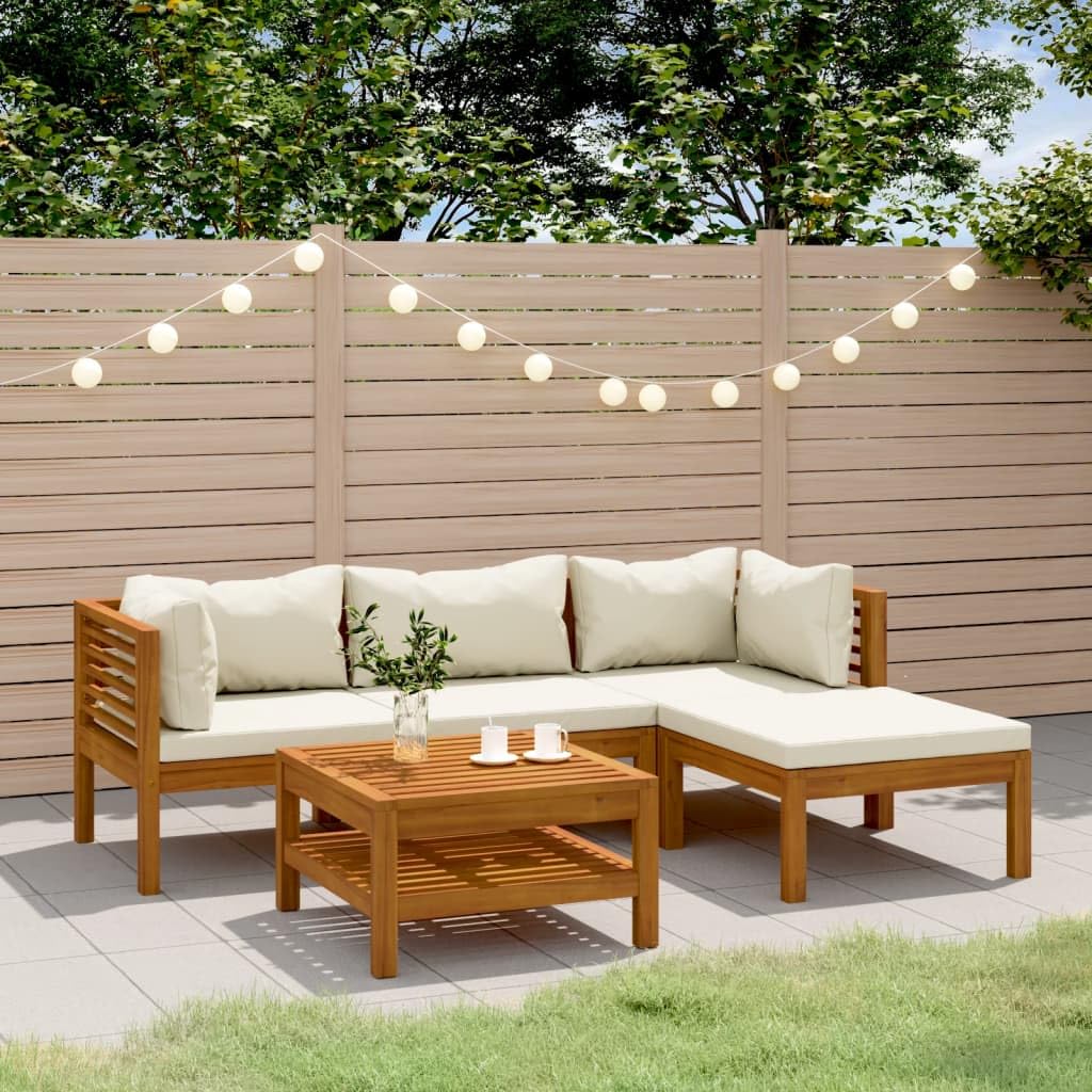 Ecklounge Holz Gartenmöbel Set L Form Balkon Lounge Klein Sitzgruppe Gartenlounge Set Holz Lounge Möbel Outdoor Balkonsofa Loungemöbel Set 5-TLG Type-28