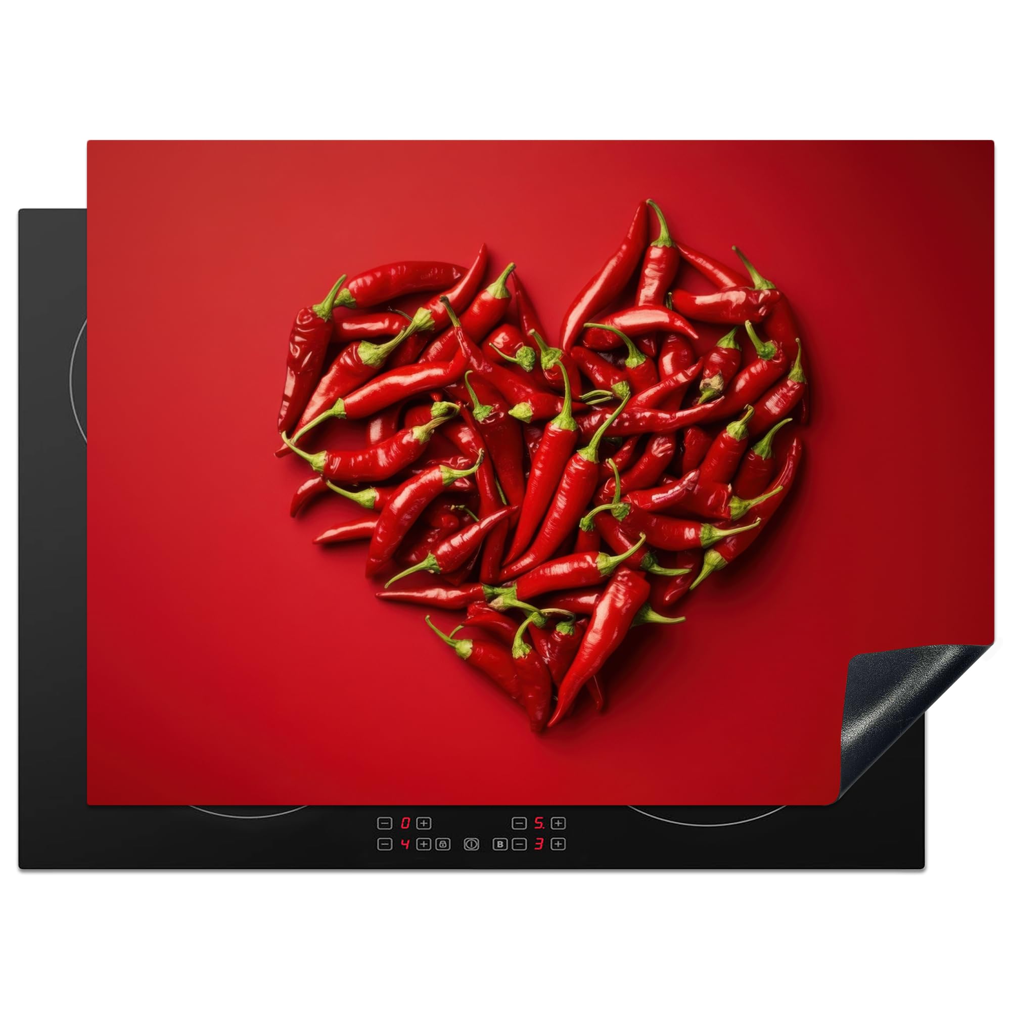 KitchenYeah© Induction Hob Cover Protector Mat 20.5"x28" / 71x52 cm Kitchen Universal Ceramic Covers for Electric Cookers Vinyl Peppers - Red - Heart